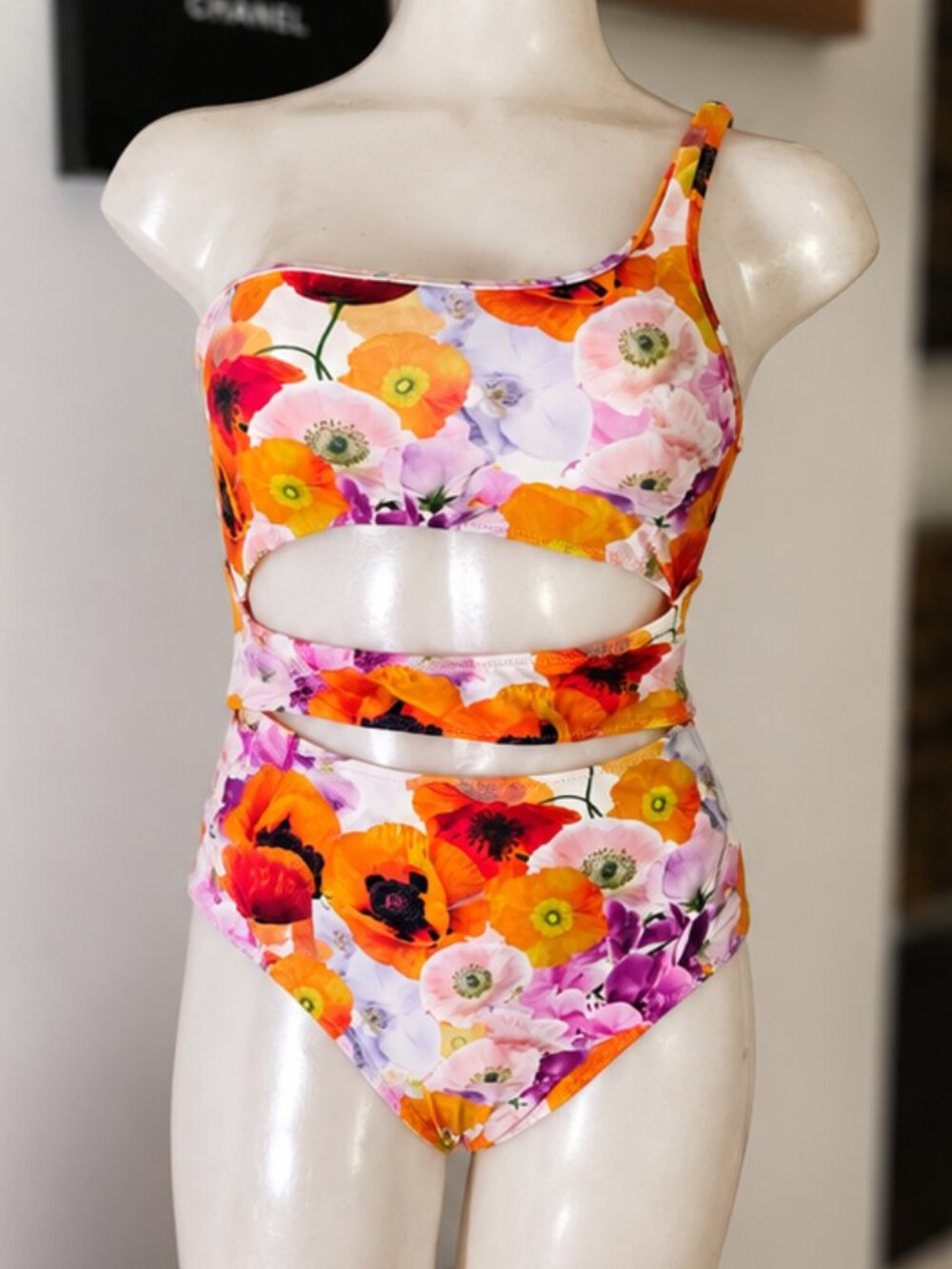Aerie Real Good Tropical Floral Cutout Monokini One Shoulder Swimsuit S